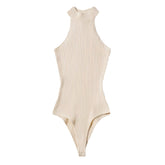 Beige Knitted Turtleneck Bodysuit